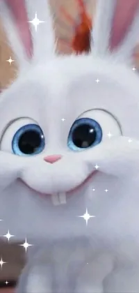This phone live wallpaper features a close up image of an adorable white rabbit with blue eyes, popular on Reddit and animated by Pixar
