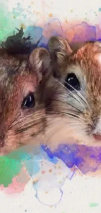 This mobile live wallpaper showcases a charming portrait of two friendly mice in a colorful watercolor style
