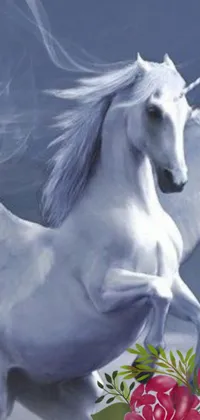 This mesmerizing phone live wallpaper features a beautiful unicorn with wings surrounded by vibrant roses, creating a magical and enchanting feel