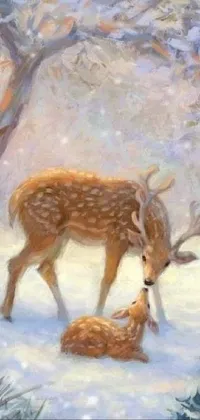 Snow Deer Painting Live Wallpaper