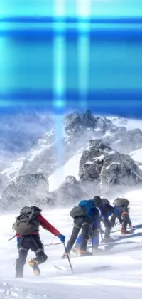 Breathtaking live wallpaper of people skiing down a snow-covered slope with stormy background in Fiji mountain