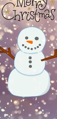 Decorate your phone screen with a beautiful live wallpaper that displays an adorable snowman sitting on a snowy ground