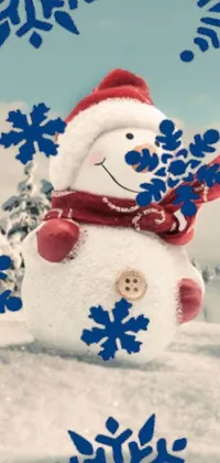 This phone wallpaper brings winter cheer to your device with a snowman standing in the snow