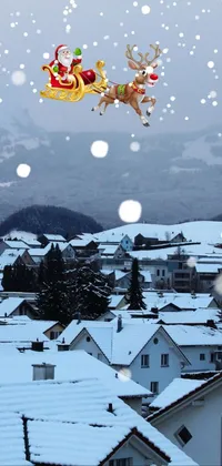 This mobile live wallpaper features a charming alpine village immersed in snow