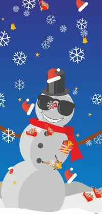 Snowman Cartoon Celebrating Live Wallpaper