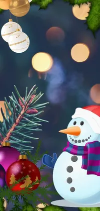 Snowman Christmas Ornament Christmas Tree Live Wallpaper