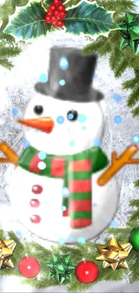 Snowman Christmas Ornament Green Live Wallpaper