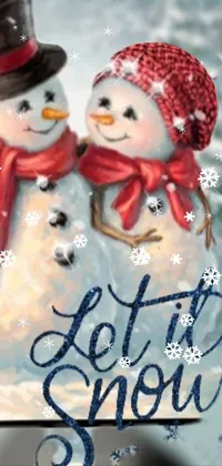 If you're looking for a merry live wallpaper for your phone, this snowman-inspired design might be just what you need! The artwork showcases two friendly snowmen standing side by side, while snow gently falls in the background