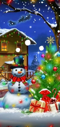 Snowman Christmas Tree Snow Live Wallpaper