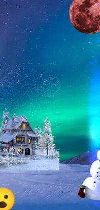 Experience the magic of winter with this stunning phone live wallpaper featuring a charming snowman in a snowy wonderland