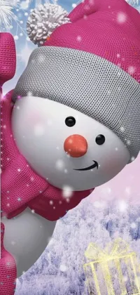 Snowman Pink Hat Live Wallpaper