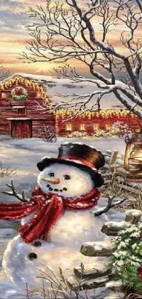Snowman Snow Branch Live Wallpaper