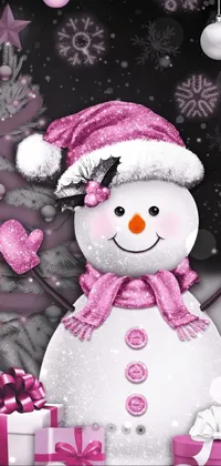 Snowman White Pink Live Wallpaper
