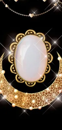 This live wallpaper showcases a gold necklace with a white stone on a black background