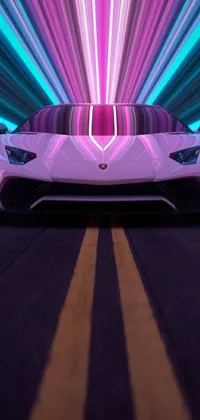 This eye-catching phone live wallpaper boasts a sleek white sports car zooming down a street illuminated by a vibrant neon light