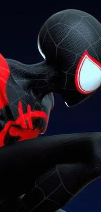 This phone live wallpaper features a stunning close-up of a Spider-man costume, with bold black and red colors
