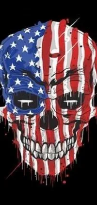 This live wallpaper showcases an American flag-themed skull with dripping paint, featuring the iconic Reddit logo