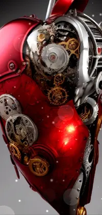 Introducing a stunning phone live wallpaper, featuring a heart-shaped steampunk-inspired object rendered in a deep red hue