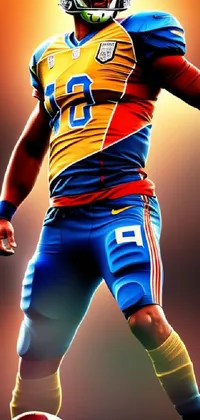 This live wallpaper for phones features a digital painting of a football (soccer) player mid-kick, rendered in hyper-realistic detail