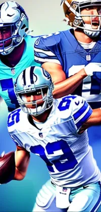 This phone live wallpaper showcases two cowboys engaged in an energetic game of football
