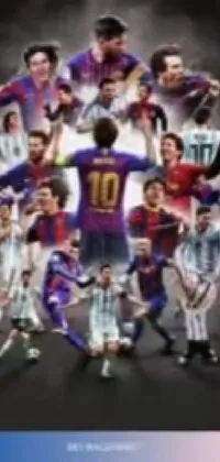This phone live wallpaper showcases a group of soccer players posing for a team photo