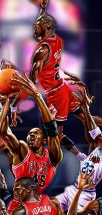 This stunning live wallpaper showcases a dynamic basketball game in action