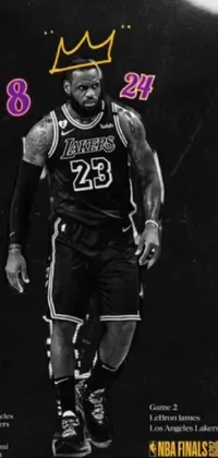 Looking for a bold and trendy live wallpaper for your phone? Check out this black and white design featuring an action-packed photo of a basketball player