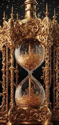 This live wallpaper showcases a golden hourglass, resting on a table