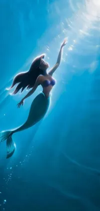 This dynamic live wallpaper features a vibrant ocean scene with a woman in a bikini swimming under a star-lit sky
