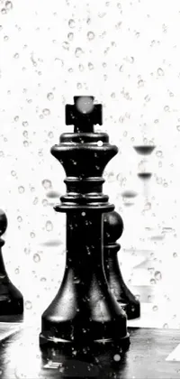 This live wallpaper features a breathtaking image of a chess board with carved chess pieces resting on top