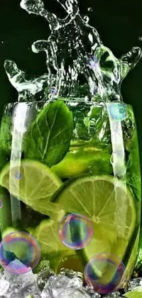Introducing a stunning live wallpaper for your phone, depicting a glass filled with water and lime slices