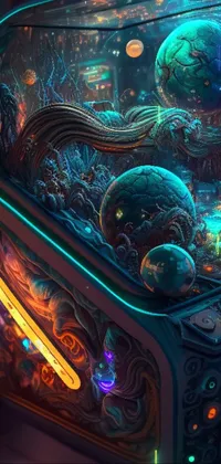 Get ready to transform your phone with this impressive live wallpaper featuring a sci-fi gaming machine sitting atop a table