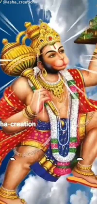 This live wallpaper features a digital rendering of Hindu deity Hanuman holding a tray of food