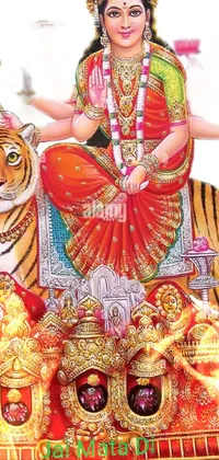 This live wallpaper depicts a beautiful goddess seated on the back of a tiger with the Sanskrit word "samikshavad" displayed prominently