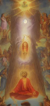 This religious phone wallpaper features a painting of Jesus surrounded by angels