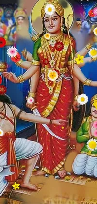This phone live wallpaper features a vivid painting of Hindu deities as an offering to Zeus