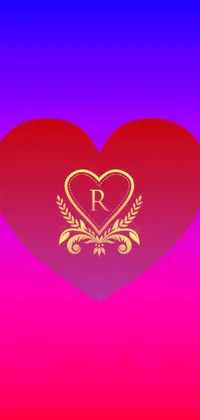This stunning live wallpaper for your phone showcases a heart design with a golden letter and a crown detail, set against a blend of purple and red hues