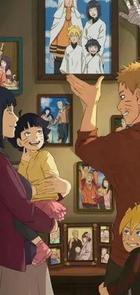 This phone live wallpaper showcases a charming family moment in a cozy room