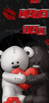 Brighten up your phone screen with this lovely live wallpaper of two cute bears hugging under an umbrella in the rain