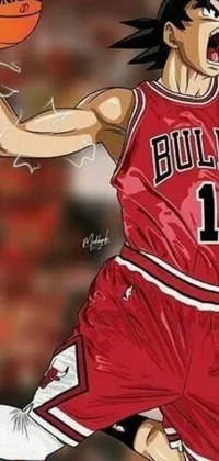 A basketball phone live wallpaper featuring a dynamic and vibrant illustration of a player in action, holding a ball in one hand and dribbling with the other hand