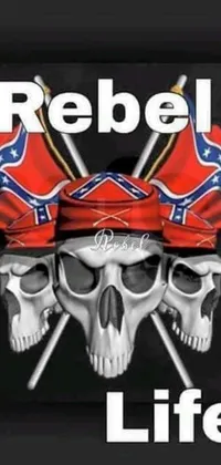 This phone live wallpaper features two skulls stacked upon each other on a vividly colored background, representing rebel culture with gang flags and the number 31