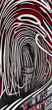 This phone live wallpaper features a striking abstract fingerprint painting, inspired by urban art, graffiti, and Tumblr, with fluid red, white, and black lines