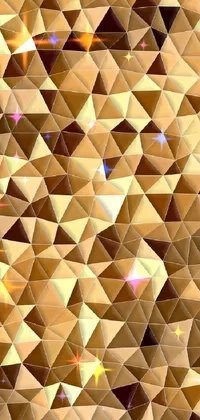 This mesmerizing phone live wallpaper features a close-up of a crystal cubism style mosaic wall made up of highly detailed triangular shapes