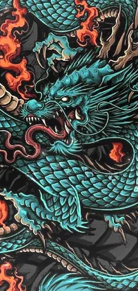 This vibrant live wallpaper showcases a blue oriental dragon in stunning vector art against a black background