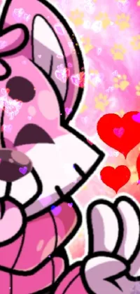 This live wallpaper features two cute cartoon cats standing side by side against a backdrop of pink heart decorations