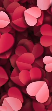 This phone live wallpaper features a stunning array of red hearts on a soft pink and red background