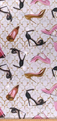 Decorate your phone with this fashionable close-up live wallpaper featuring high heels on fabric