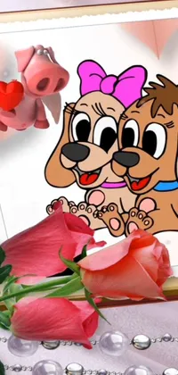 This dynamic live phone wallpaper showcases a charming image of a loyal pup alongside a striking bouquet of red roses