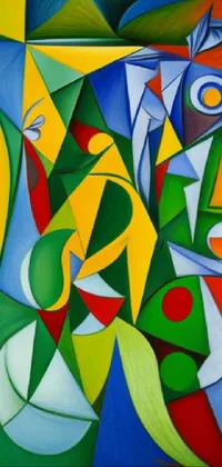 This live wallpaper showcases a colorful oil on canvas painting inspired by cubism