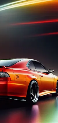 This phone live wallpaper showcases a striking red sports car driving through a city at night